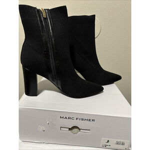 Marc Fisher Boots Womens Size 10M Black Galio Sock Bootie Pointed Toe Block Heel